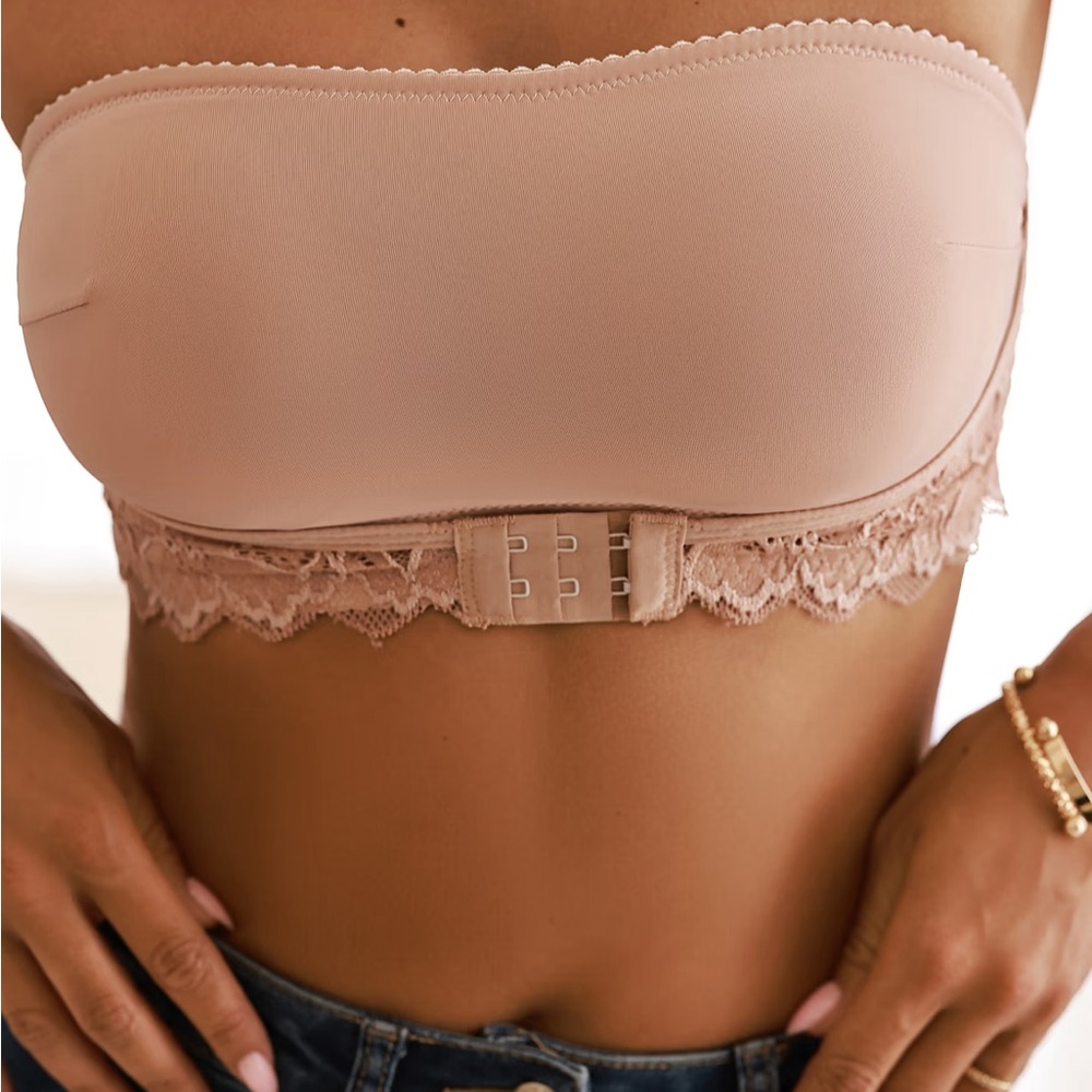 Cupshe Lace Trim Strapless Bandeau - Blush